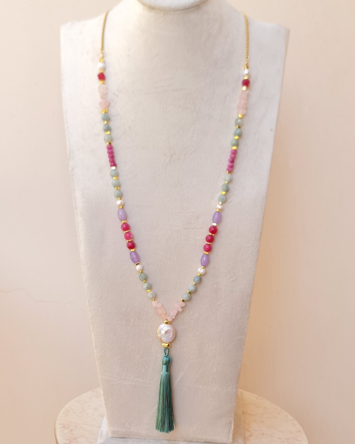 Agate & Stones Long Necklace With Tassels