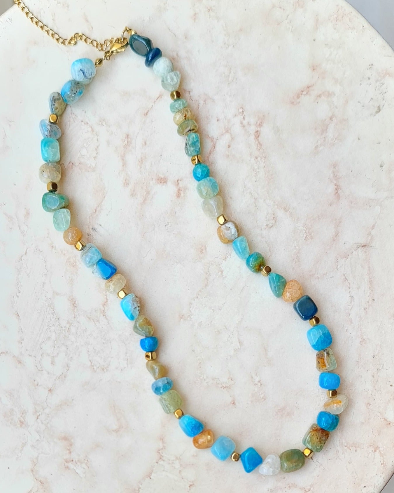 Multicolor Agate Necklace with Gold Plated Hematite Spacers