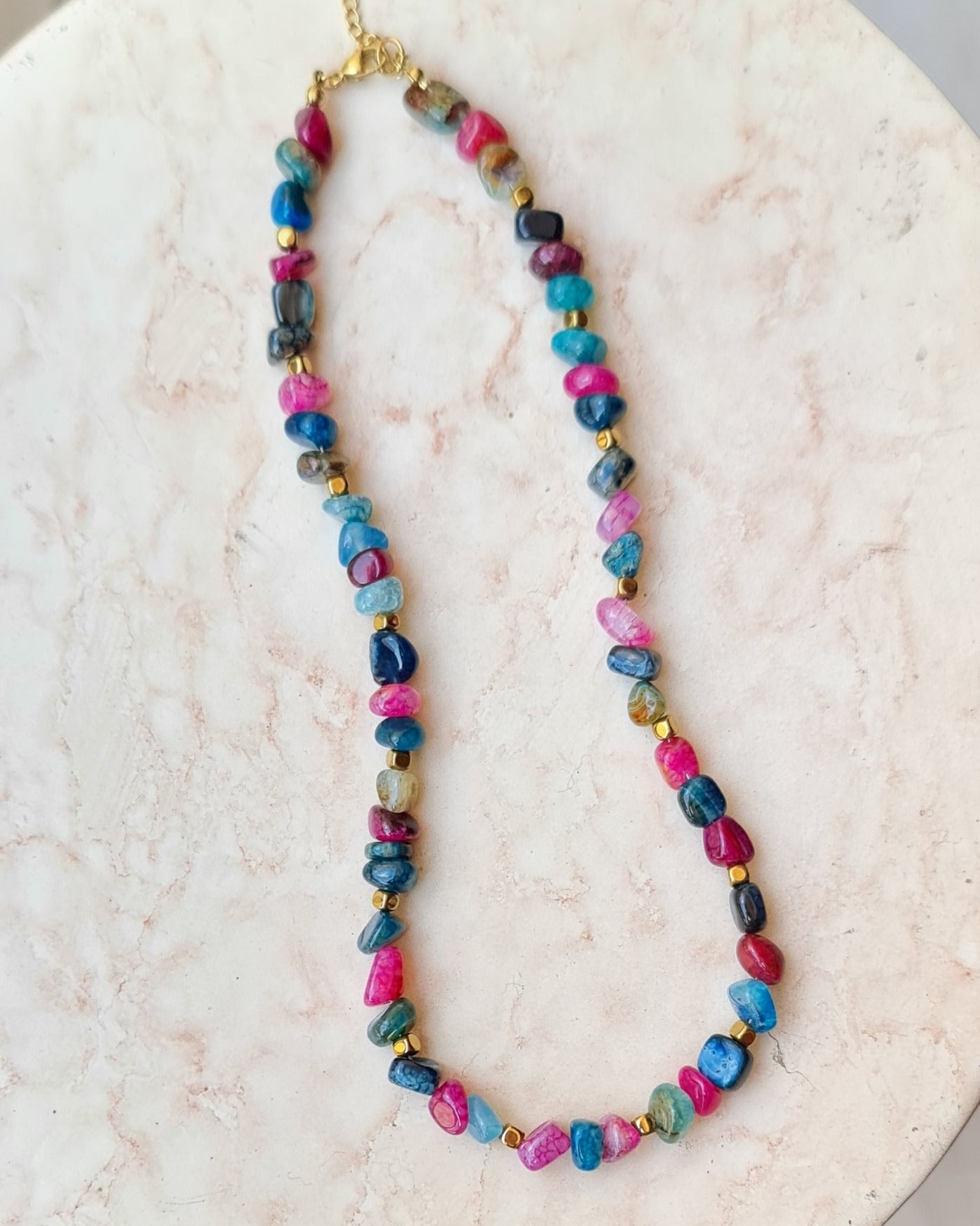 Multicolor Agate Necklace with Gold Plated Hematite Spacers