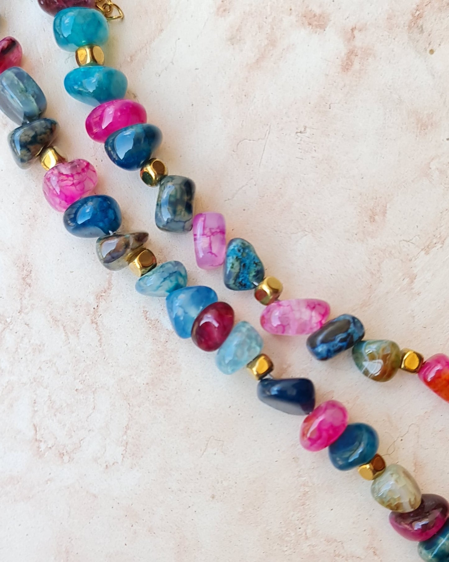 Multicolor Agate Necklace with Gold Plated Hematite Spacers