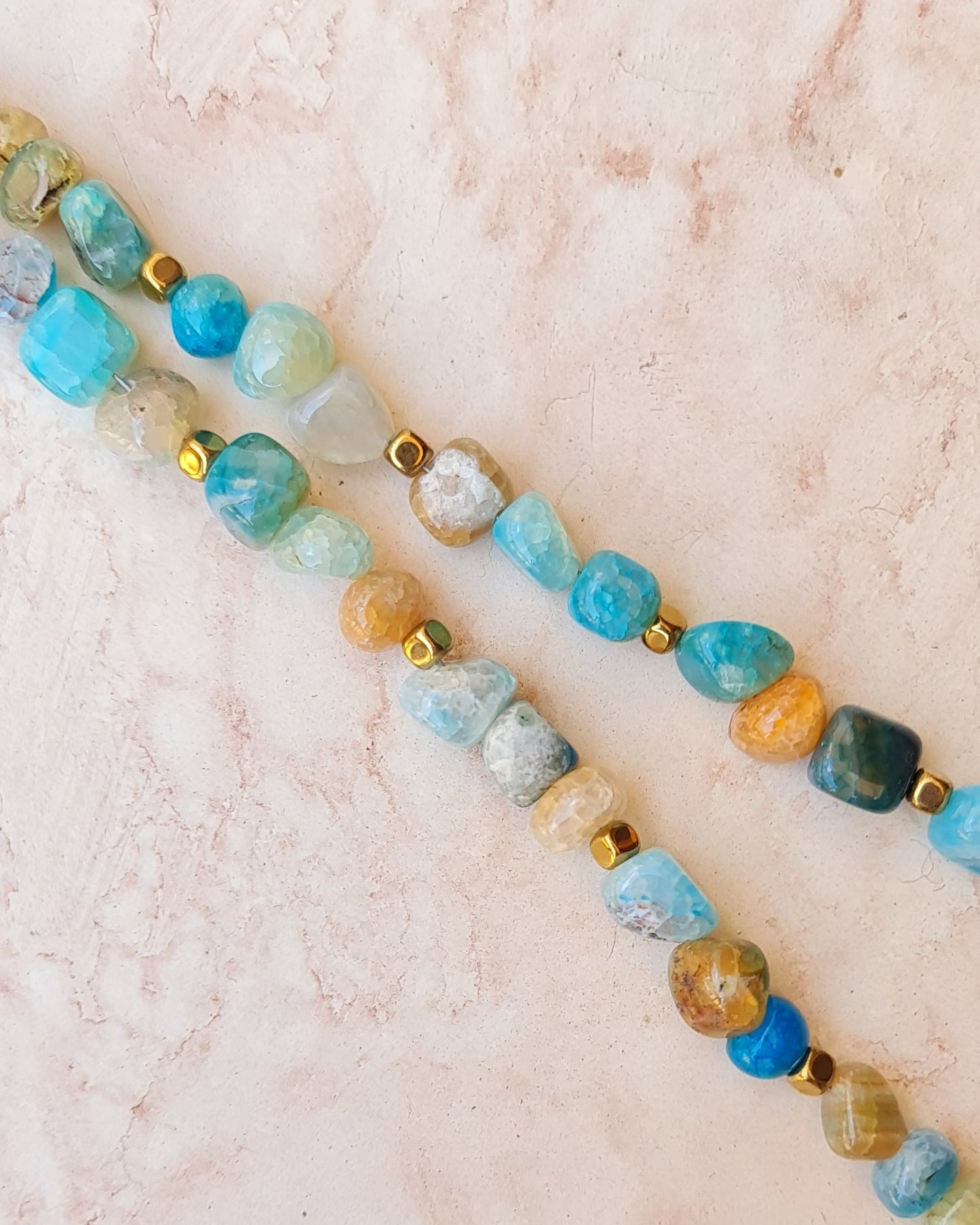 Multicolor Agate Necklace with Gold Plated Hematite Spacers