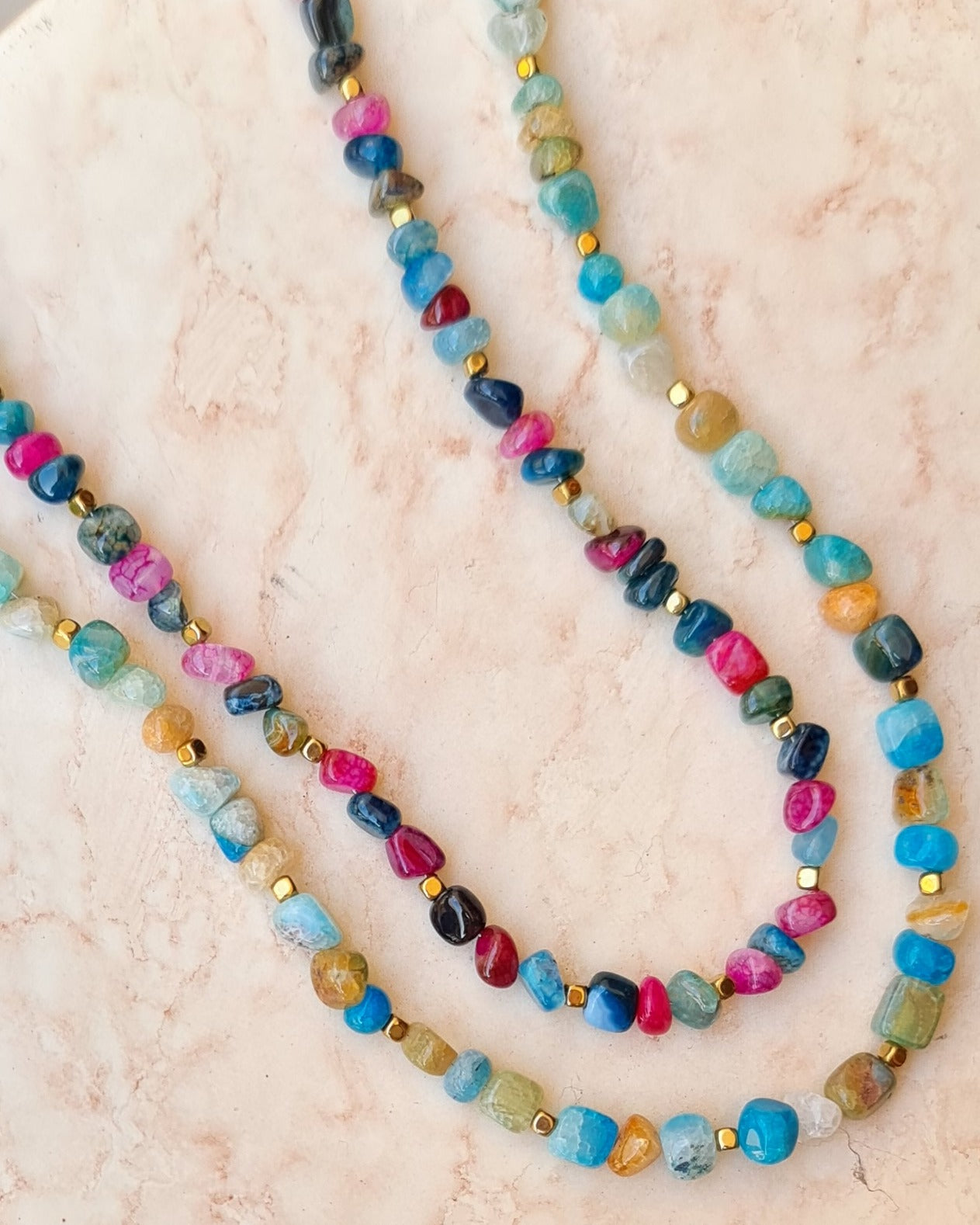 Multicolor Agate Necklace with Gold Plated Hematite Spacers