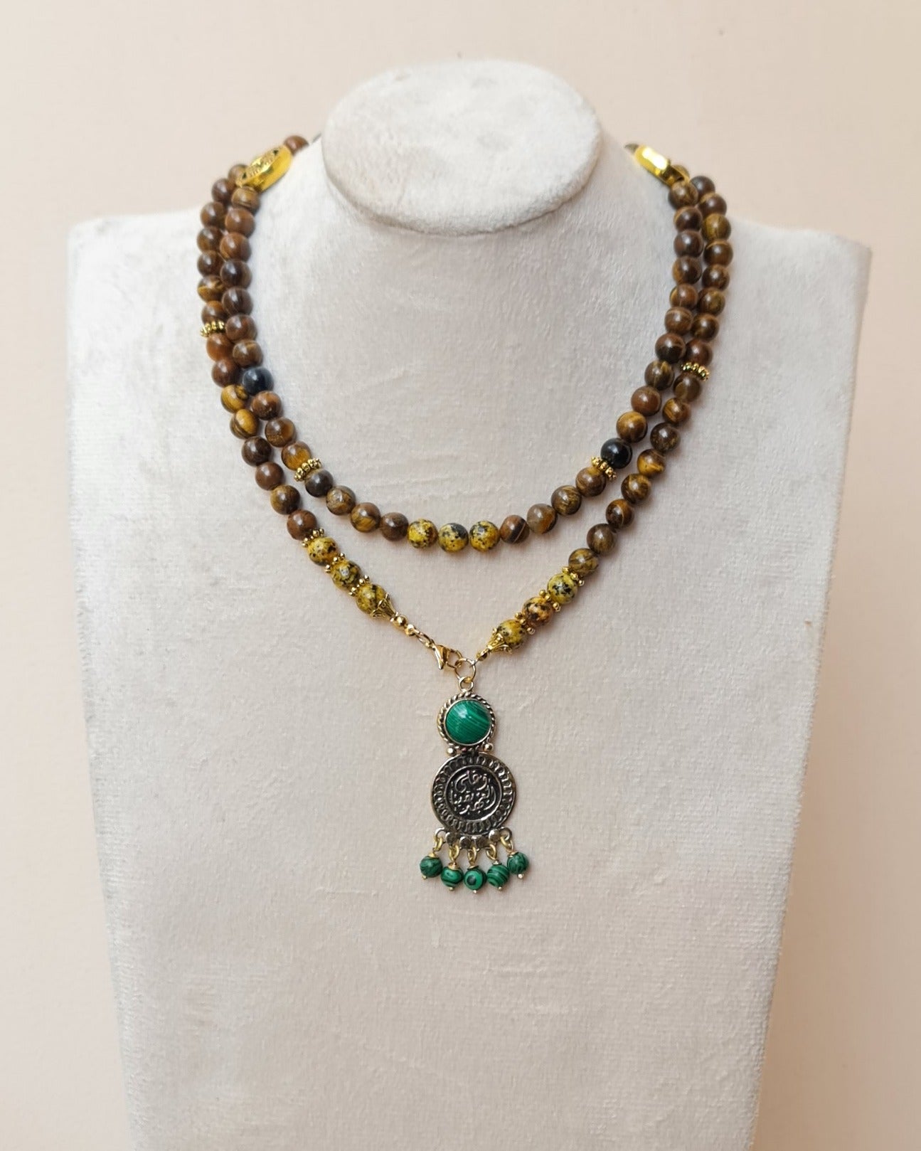 99 Wearable Long Tiger Eye Sebha / Necklace With Copper Pendant