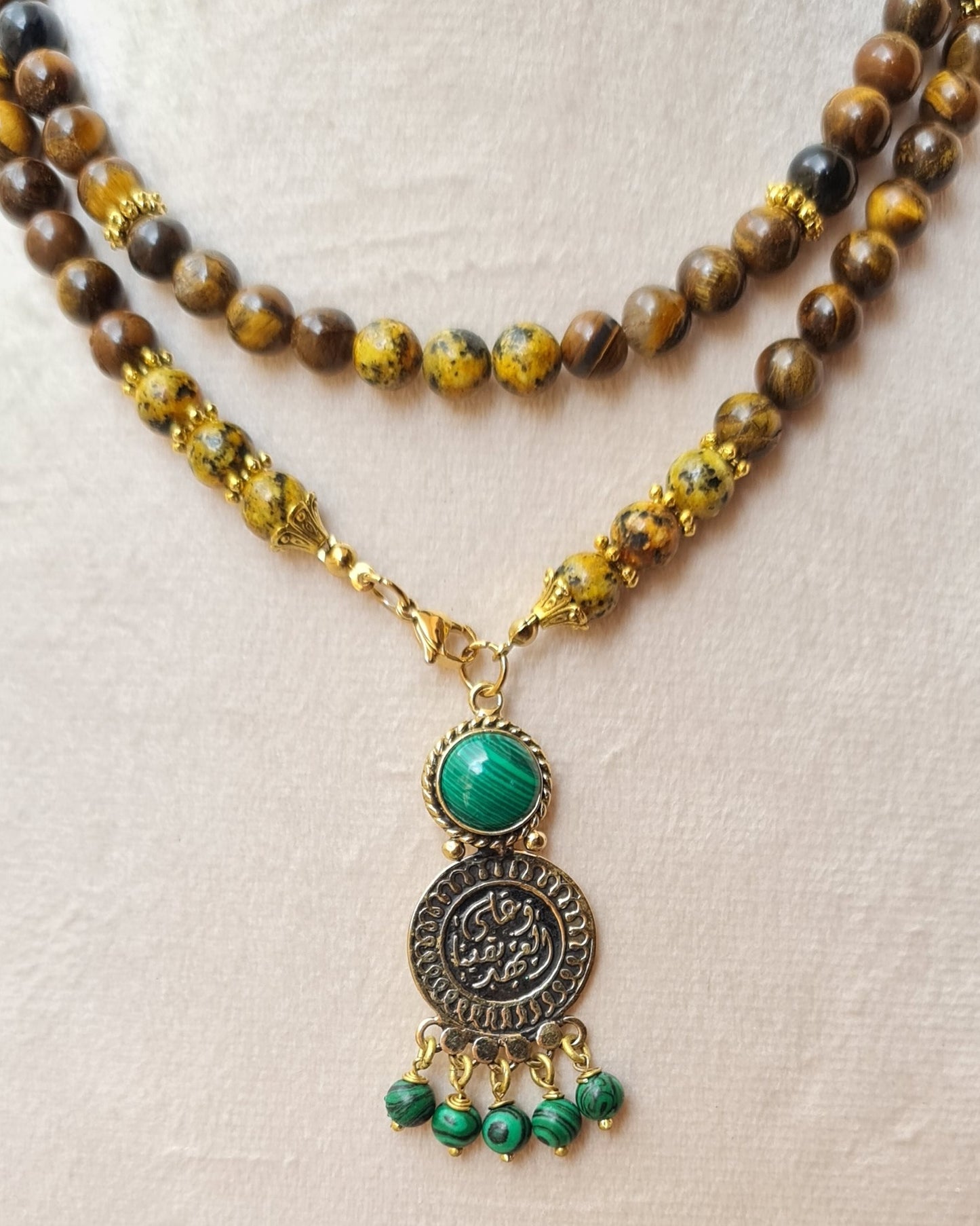 99 Wearable Long Tiger Eye Sebha / Necklace With Copper Pendant