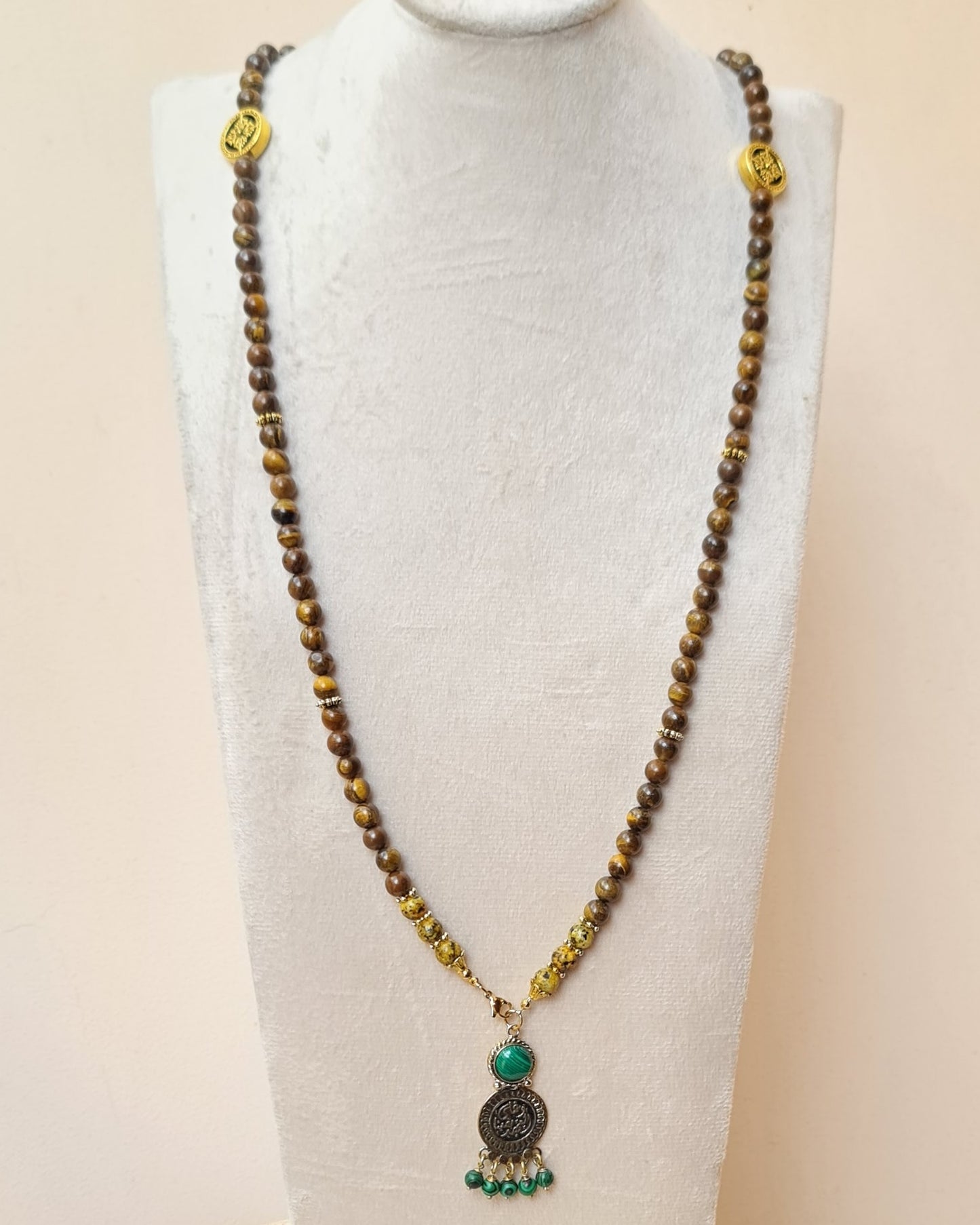 99 Wearable Long Tiger Eye Sebha / Necklace With Copper Pendant