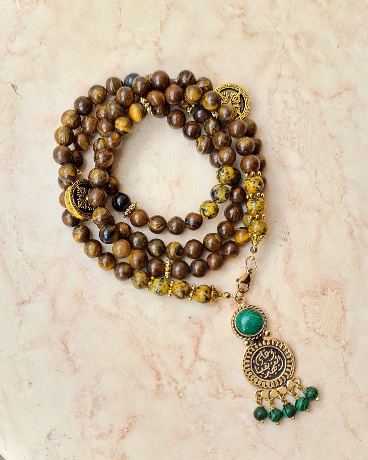 99 Wearable Long Tiger Eye Sebha / Necklace With Copper Pendant