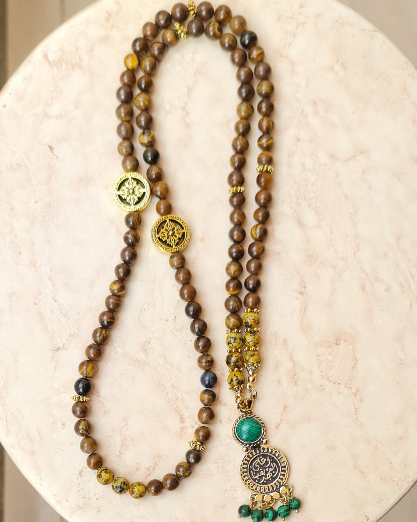 99 Wearable Long Tiger Eye Sebha / Necklace With Copper Pendant