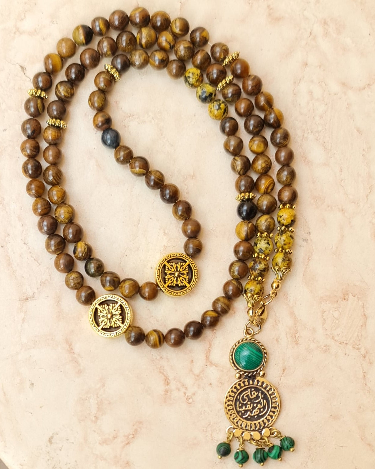 99 Wearable Long Tiger Eye Sebha / Necklace With Copper Pendant