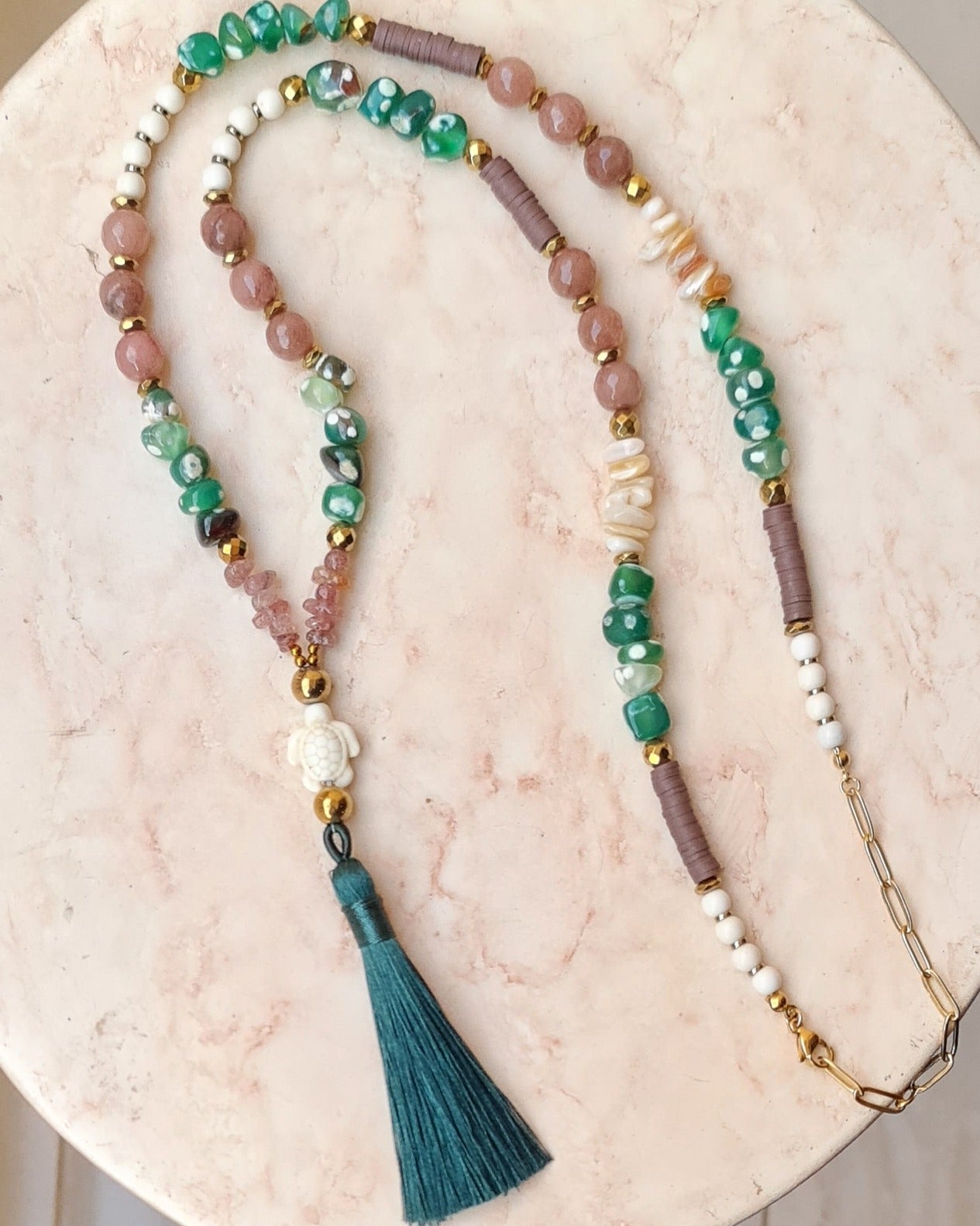 Agate & Stones Long Necklace With Tassels