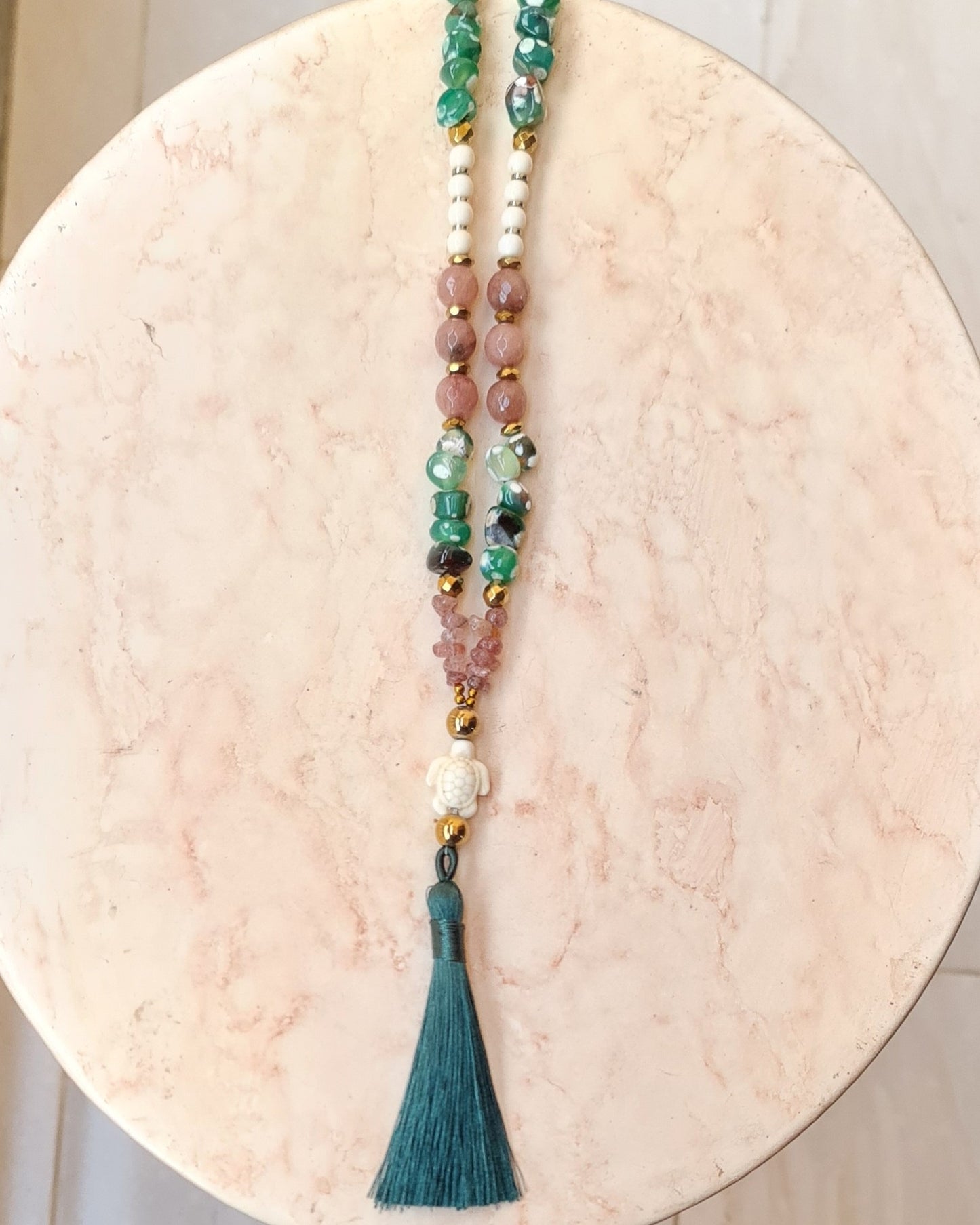 Agate & Stones Long Necklace With Tassels