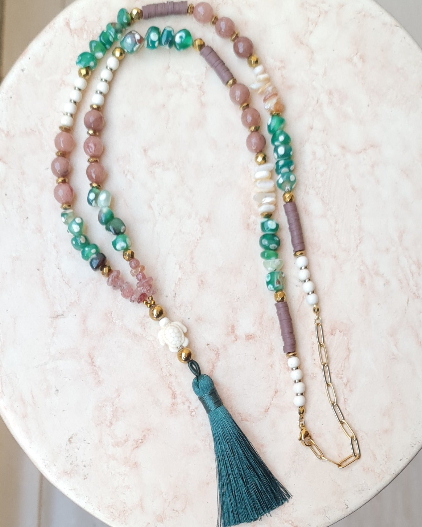 Agate & Stones Long Necklace With Tassels