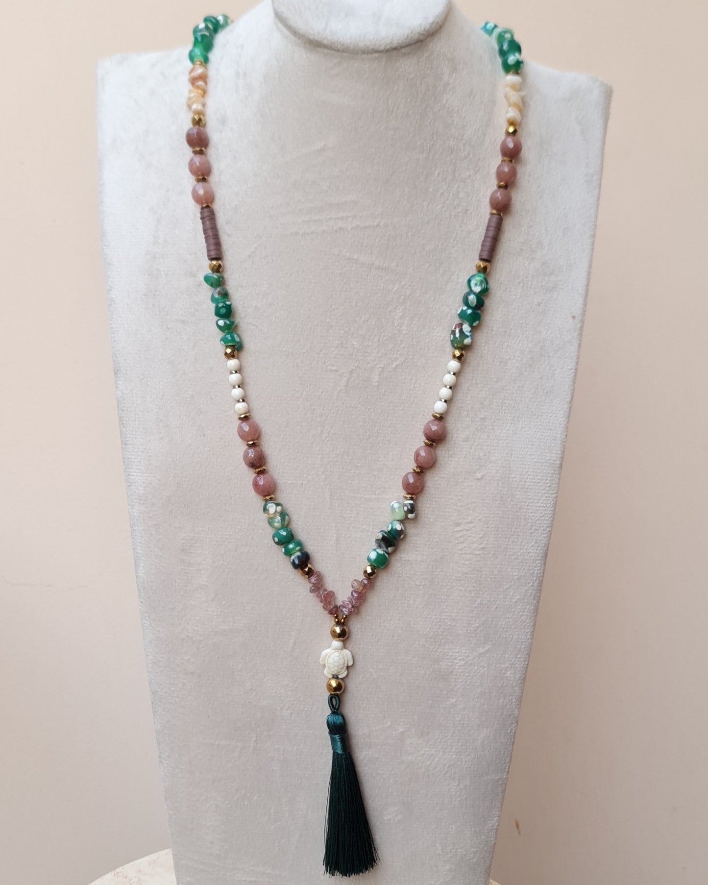 Agate & Stones Long Necklace With Tassels