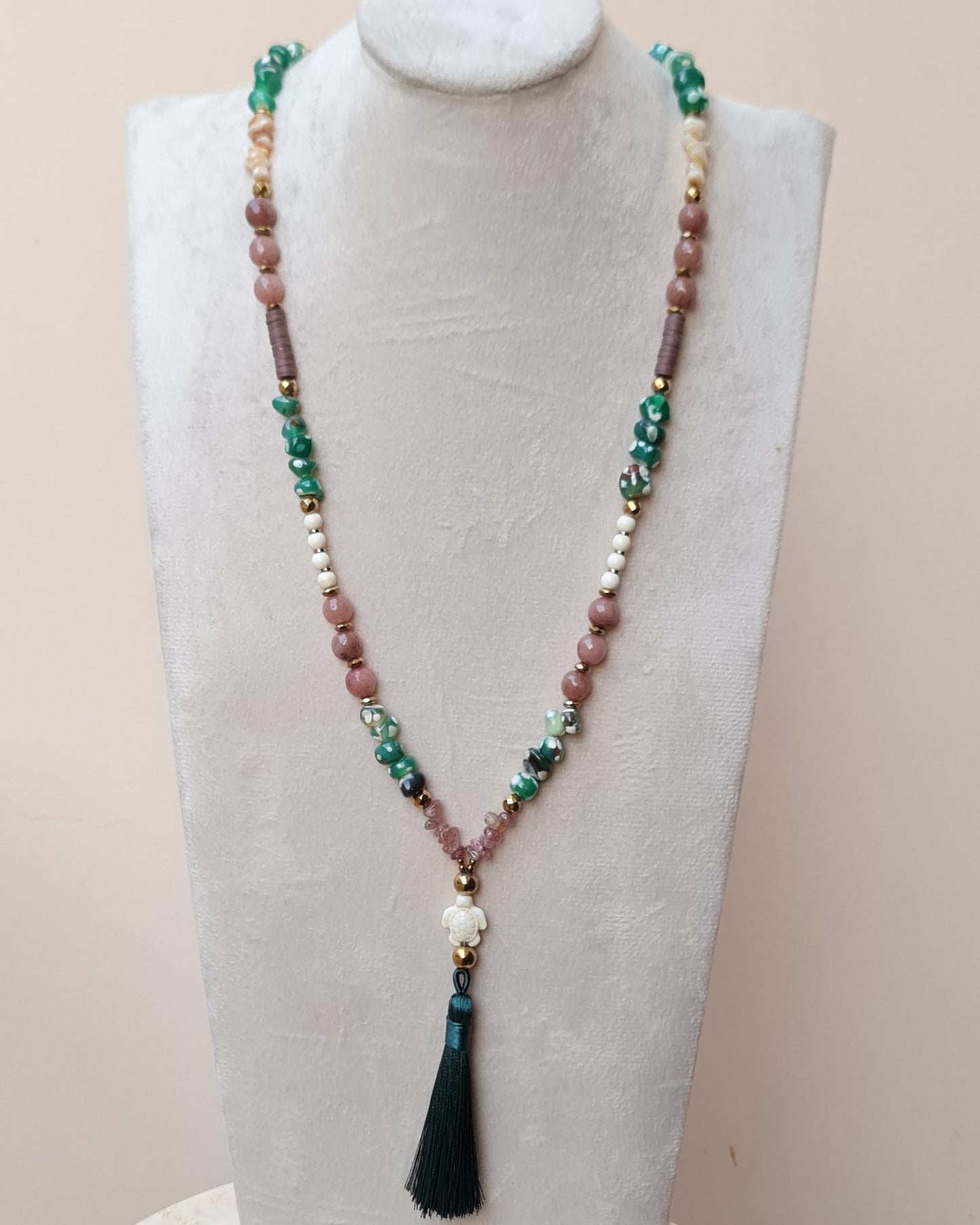 Agate & Stones Long Necklace With Tassels