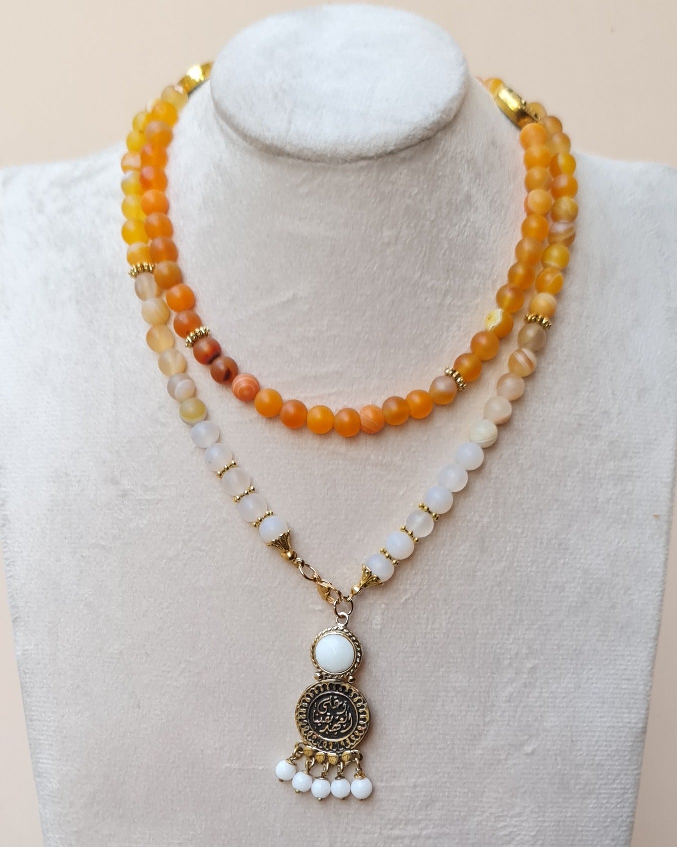 99 Wearable Long Agate Sebha / Necklace With Copper Pendant