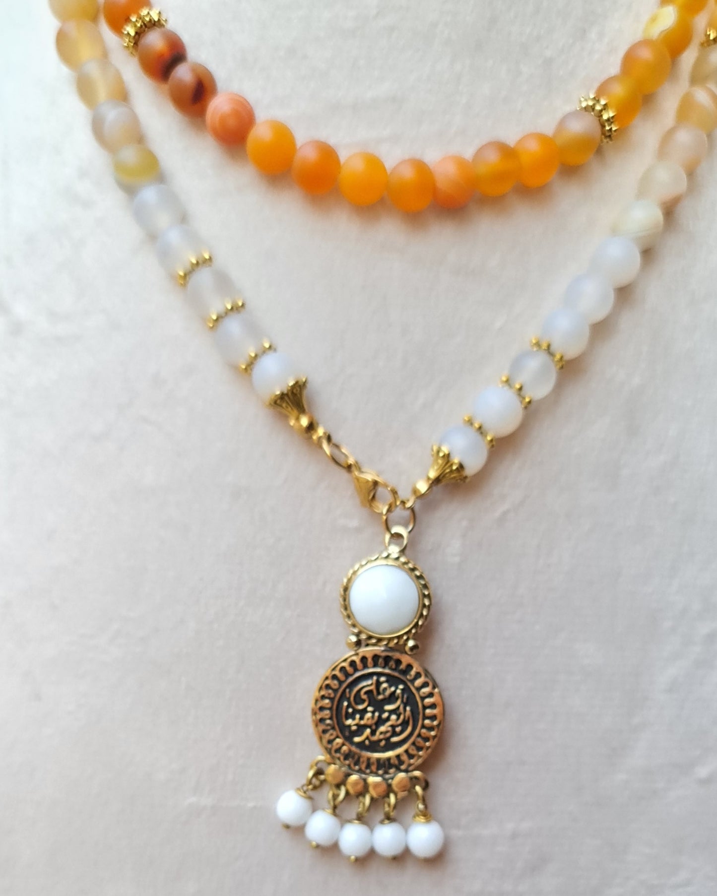 99 Wearable Long Agate Sebha / Necklace With Copper Pendant