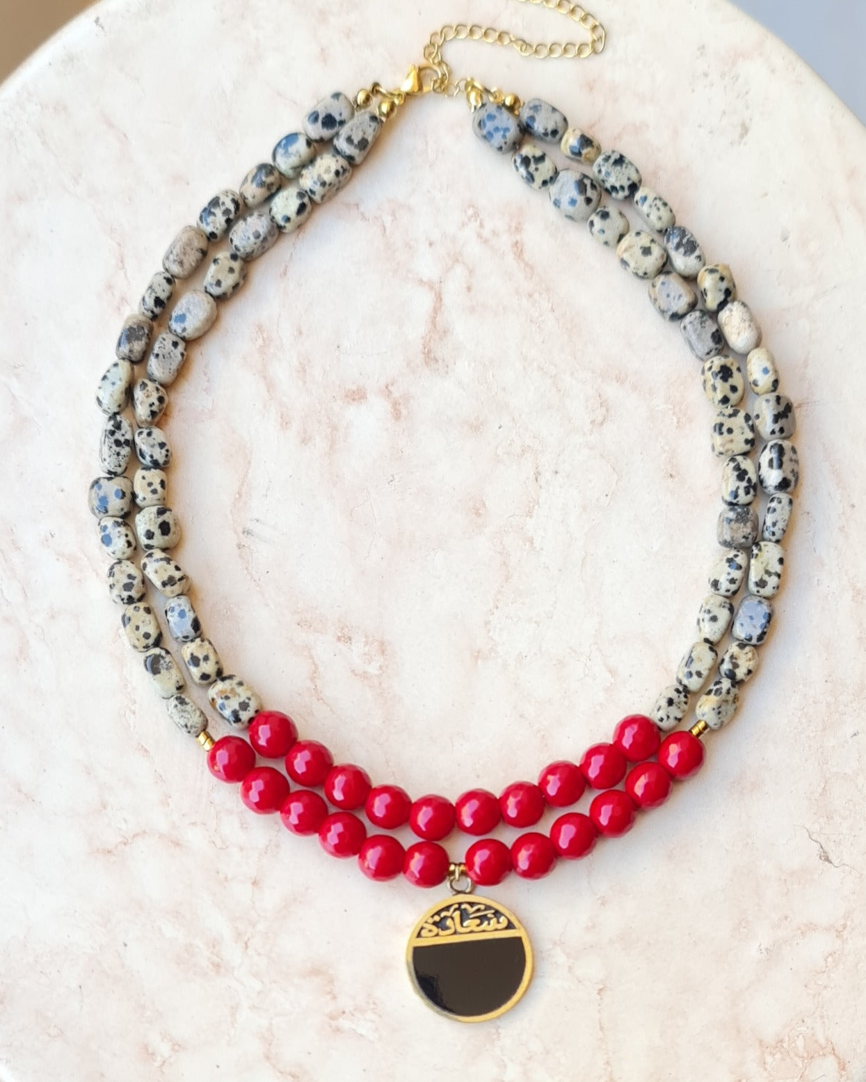 Dalmatian Jasper & Red Agate Two Layers Necklace