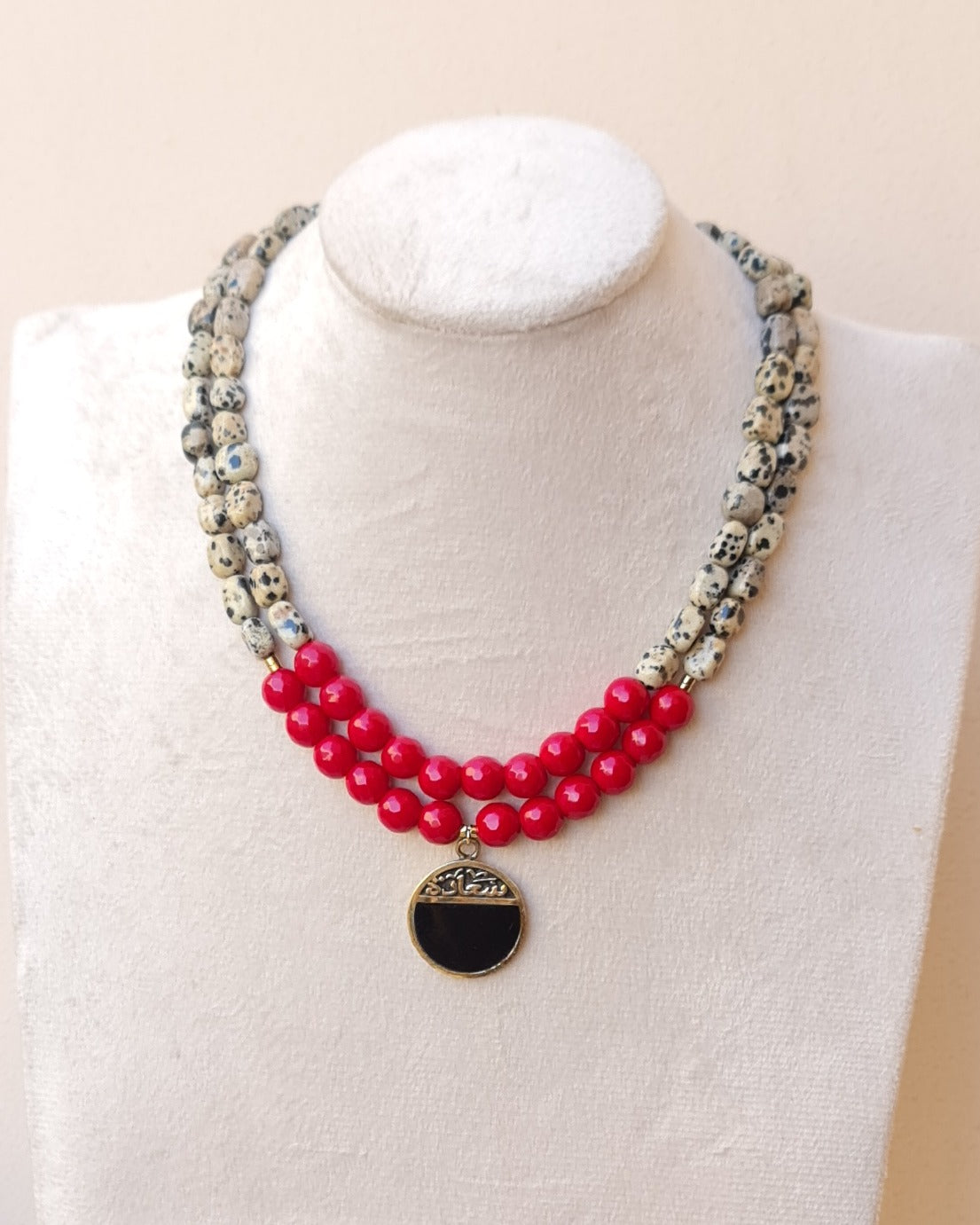 Dalmatian Jasper & Red Agate Two Layers Necklace