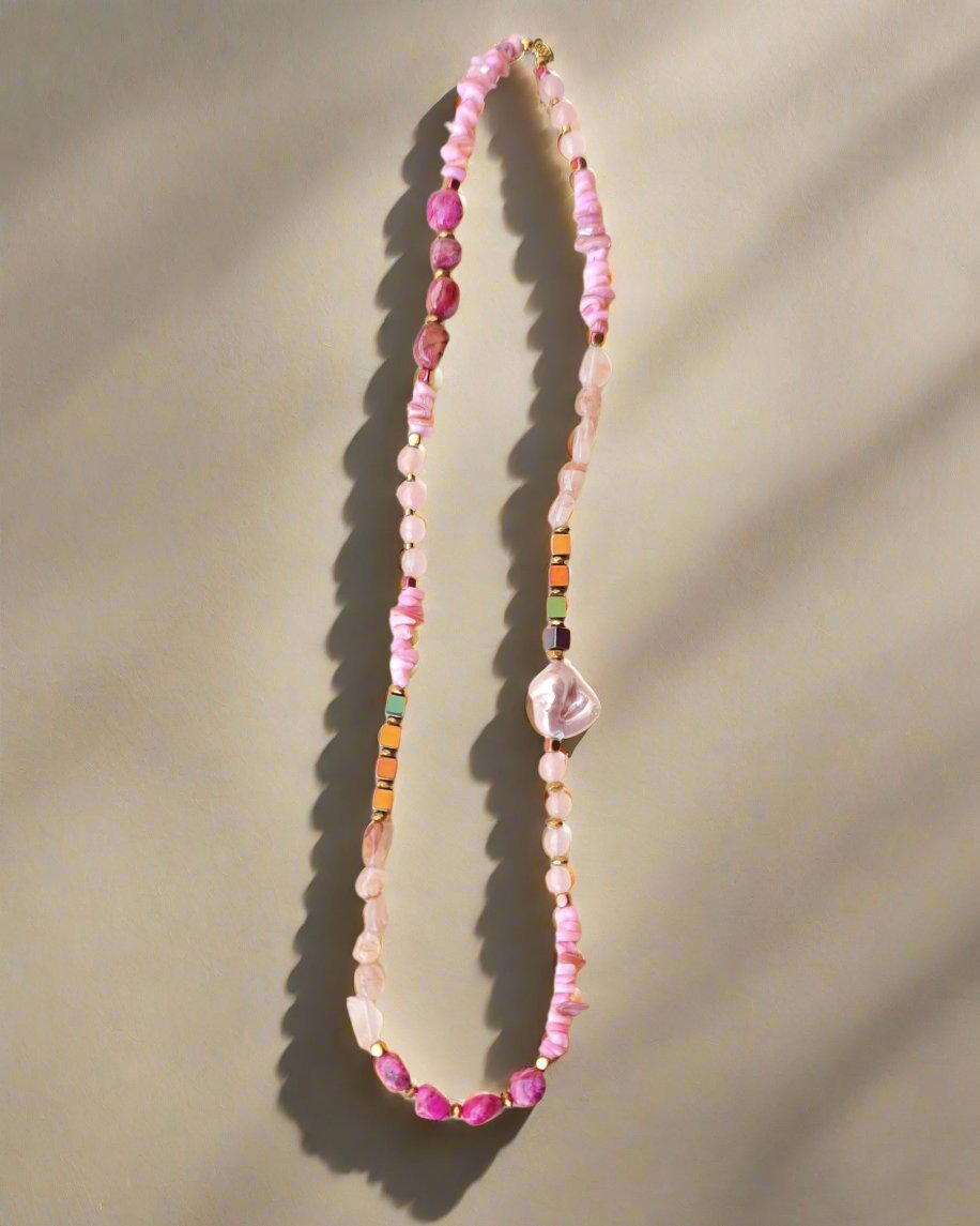 Stones & Hematite Colorful Long Necklace