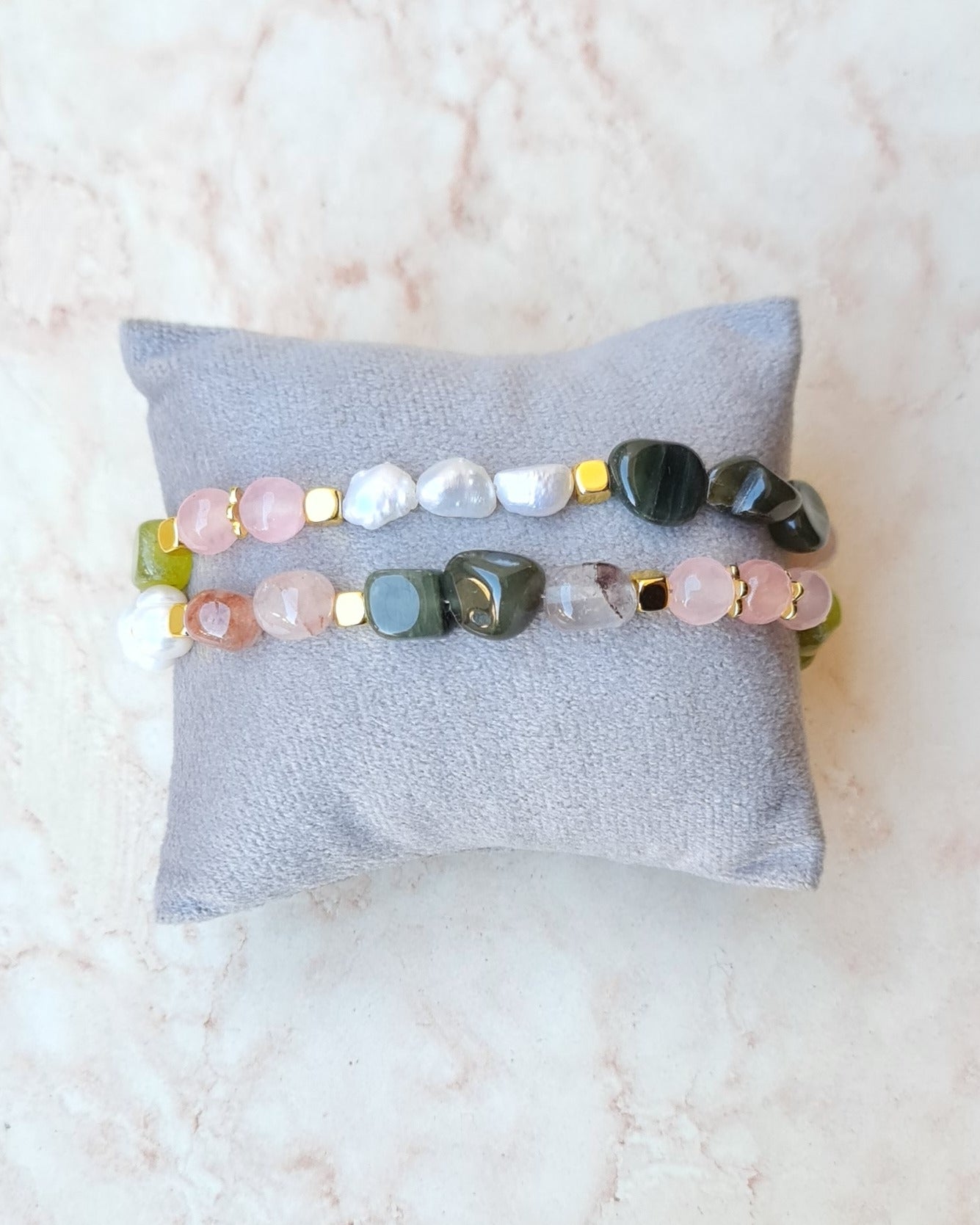 Two Layers Stones & Pearls Bracelet